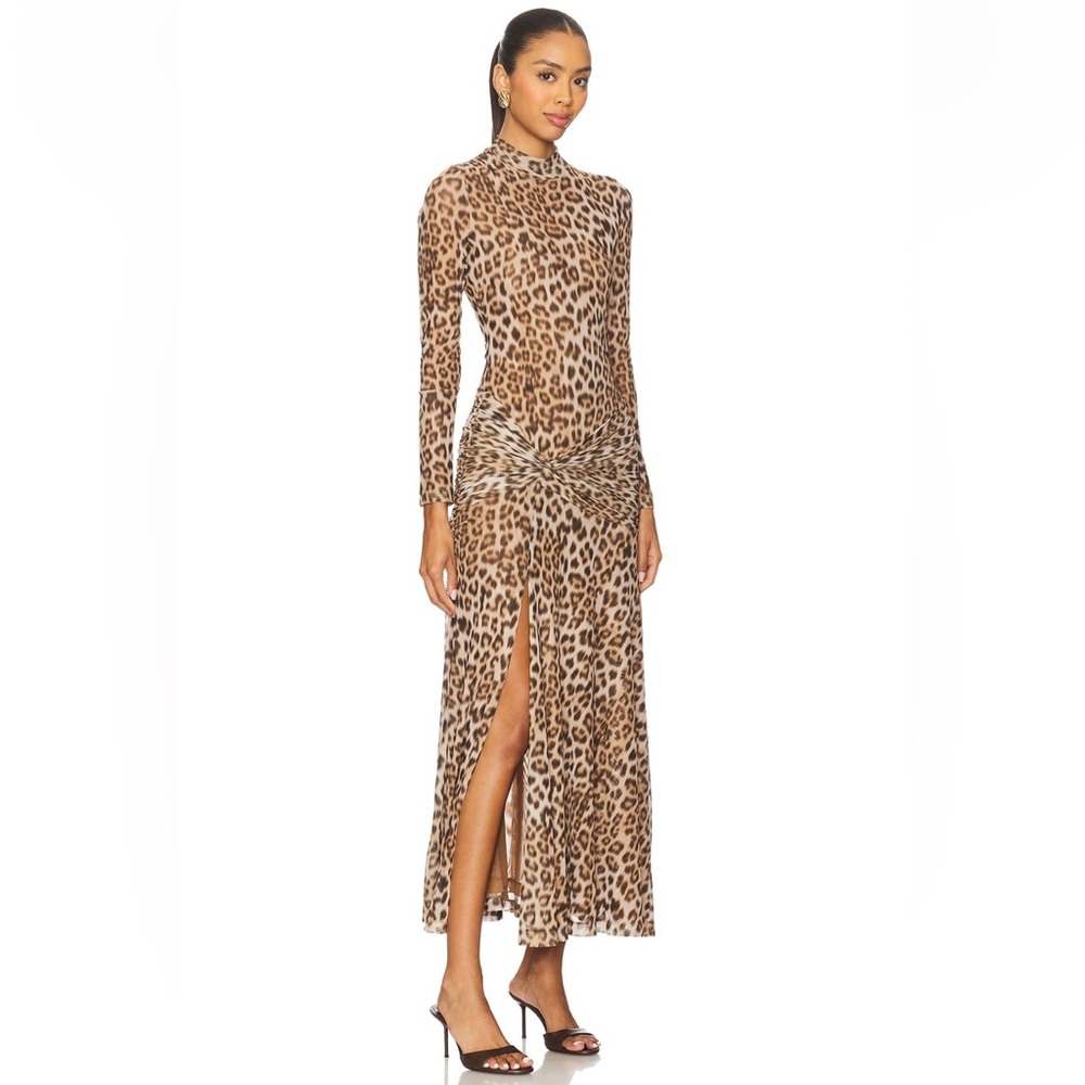 Revolve Bardot Lea Printed Mesh Midi Dress in Brown Leopard - Picture 2 of 7